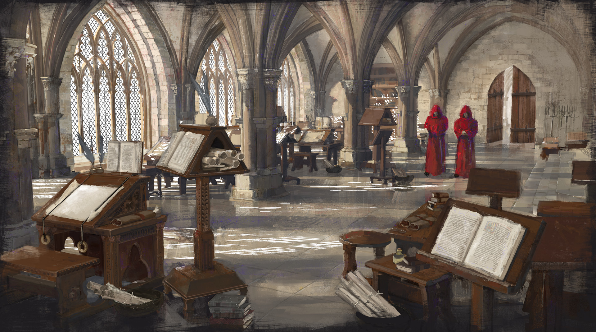 Medieval Monks In Scriptorium